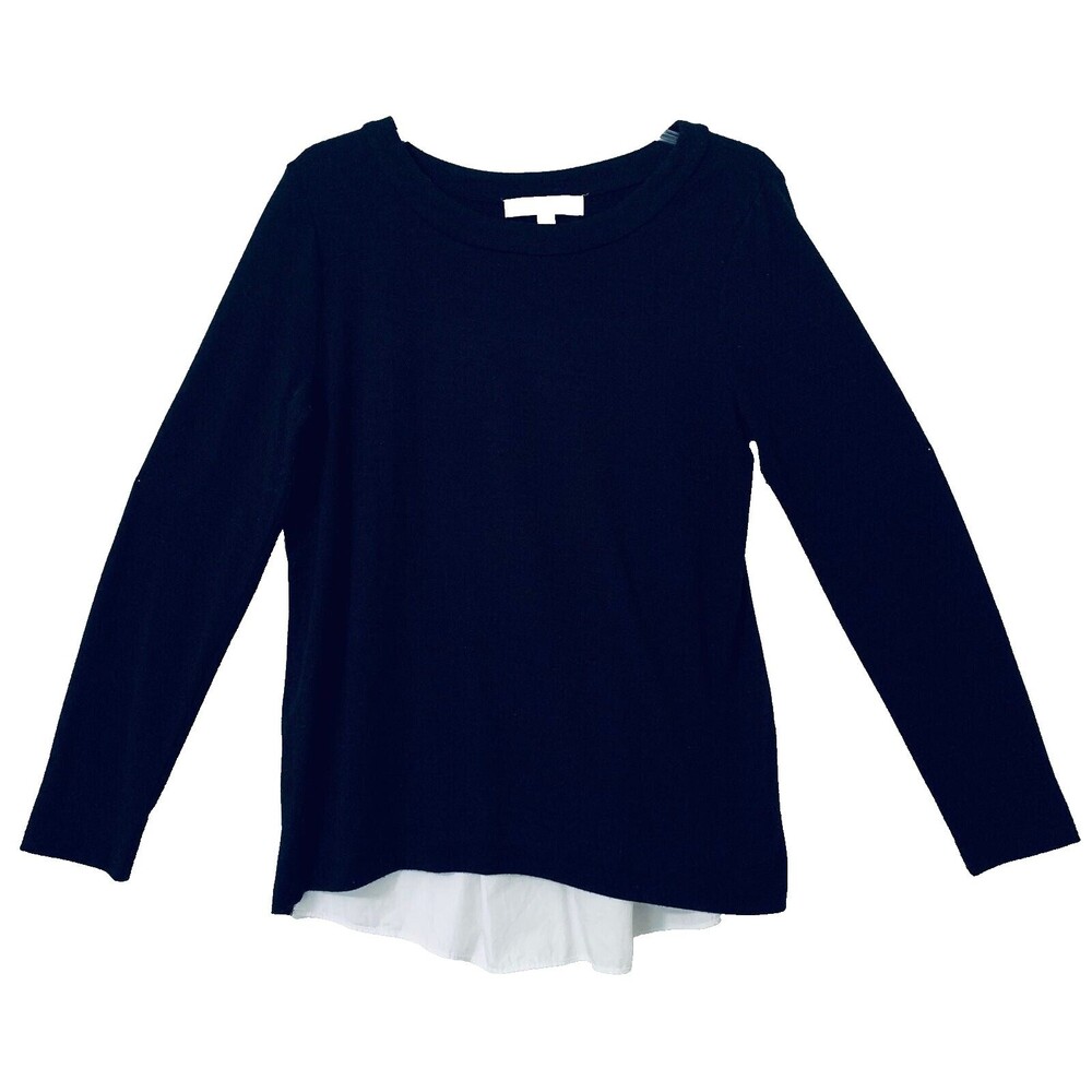 Loft Tunic Women Size Small Black White Colorblock Round Neck Hi Lo Comfy Casual